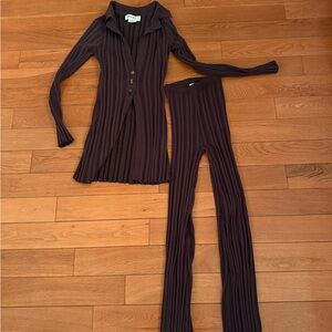 Chic Ribbed Women's Cord Ord Set  in Deep Brown